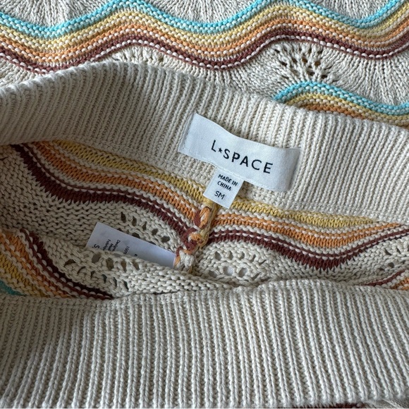 L*Space High Waist Shorts Set- cream, brown yellow and blue shorts and top - Picture 5 of 6